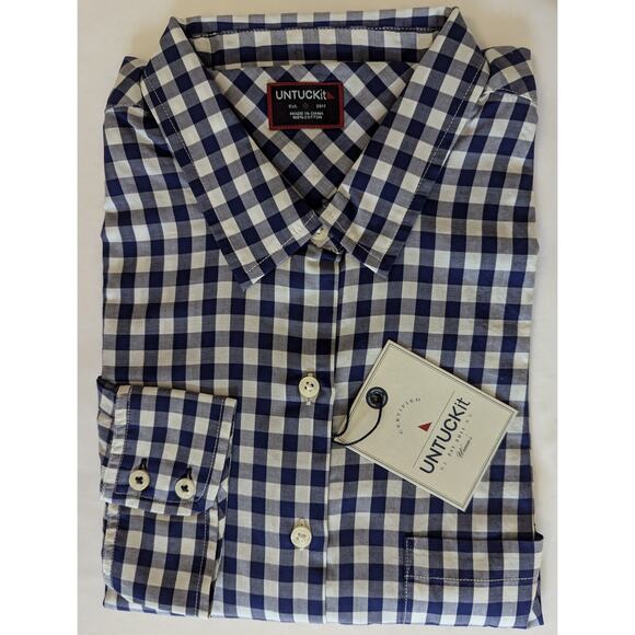 UNTUCKit Women's Navy Blue Gingham Shirt - Picture 5 of 8